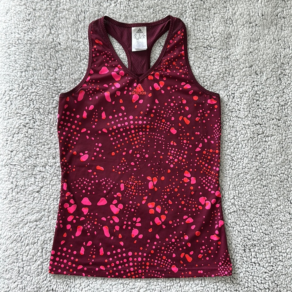Adidas Climalite pink burgundy orange splatter paint Racerback Tank Top girls XL